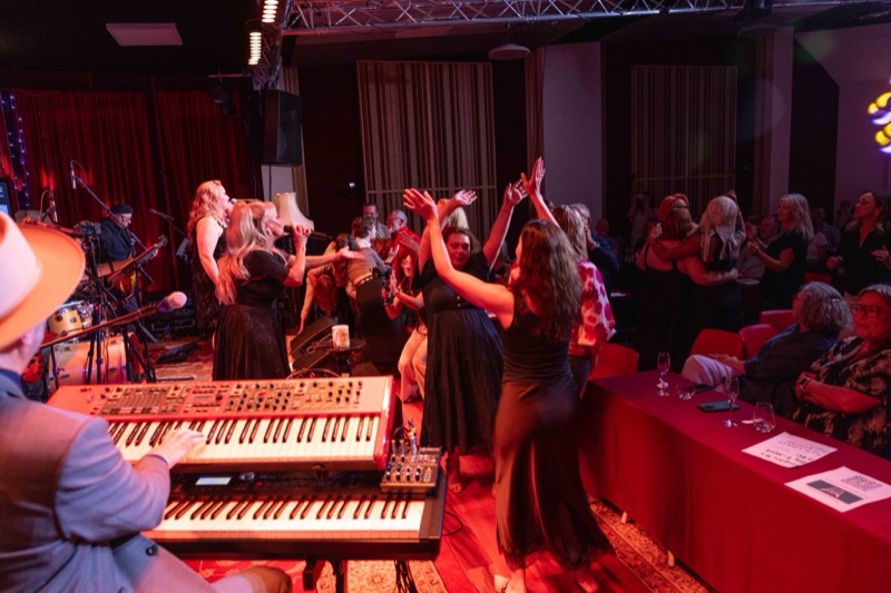 Audience dancing in front of the stage